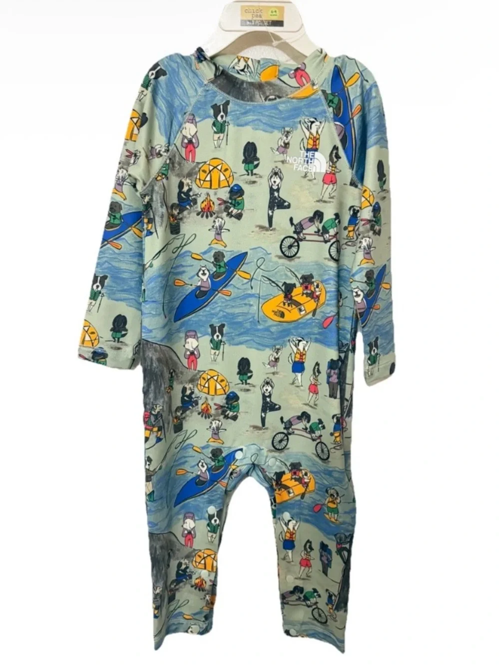 The North Face Baby Amphibious Sun One Piece Misty Sage TNF Design Dogs Print